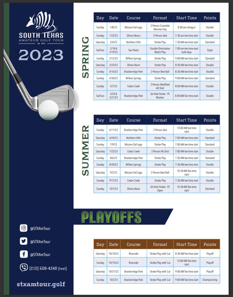 2023 Calendar South Texas Amateur Golf Tour